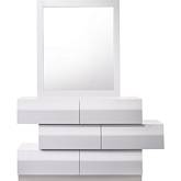 Milan 6 Drawer Dresser & Mirror in White Lacquer